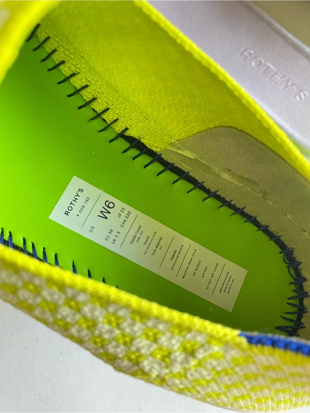 Rothy’s Size 6 Lime Green & Cream Ribbed Knit Slip-on Almond Toe Loafer Sneaker